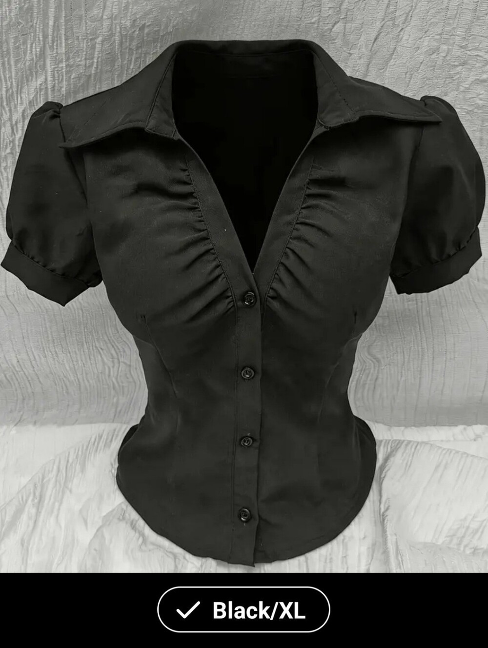 Black Fitted Button-Up Women's Top - Classic Collared Blouse